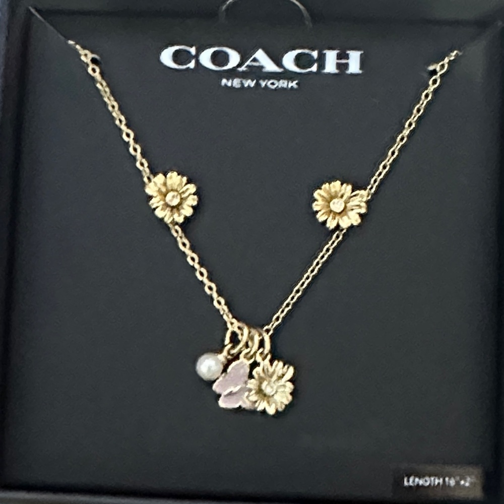 Coach Gold Necklace with Pink Floral Charms
